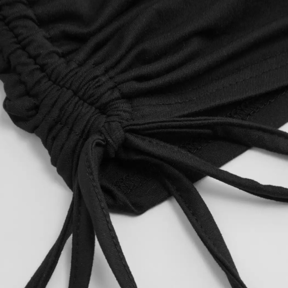 CIDER Asymmetrical Neck Drawstring Romper Black Women's NWT  XS - Picture 6 of 7